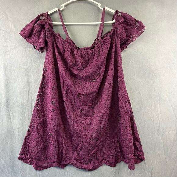 Quaker Lace Cold Shoulder Love, Fire Medium Layered Blouse Purple Love, Fire - Picture 8 of 8